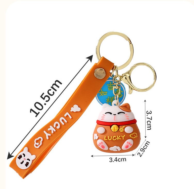 Lucky Cat Keychain, Fortune Beckoning Cat Pendant, "Wealth & Prosperity" Backpack Charm