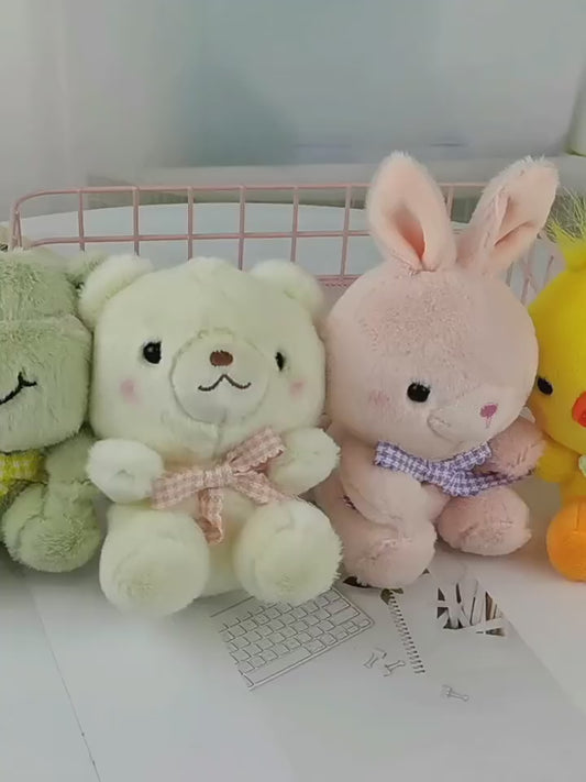 Cute Animal Plush Keychain – Mini Cartoon Bunny & Bear Stuffed Toy
