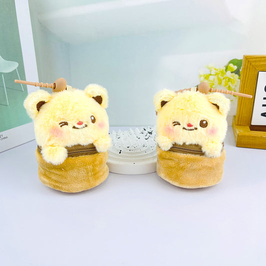 Butter Bear Plush Coin Purse – Mini Wallet Stuffed Animal Keychain Earphone Case & Backpack Charm